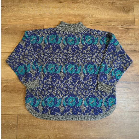 VTG Alyssa Brooke Women Large Pullover Knit Sweater Turtleneck Mock Neck Teal - Picture 7 of 7